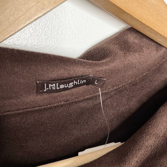 J. McLaughlin Womens Clio Top Large Brown Mocha Suede Button Mock Neck Classic - Picture 6 of 12